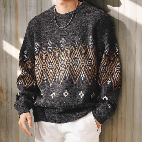 Geometric Pattern Nordic Knit Sweater P1852