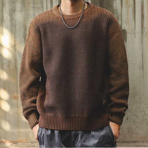 Waffle Texture Crew Neck Knit Sweater P1648