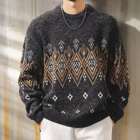 Geometric Pattern Nordic Knit Sweater P1852