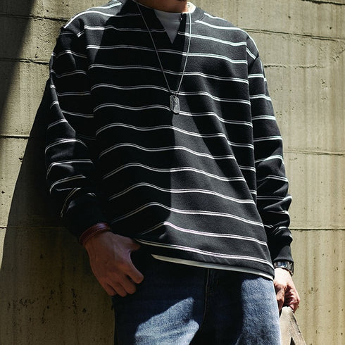 Layered Design Border Skipper Long T-shirt P1972