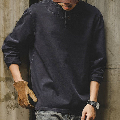 Henley Neck Classic Design Long Sleeve T-Shirt P1738