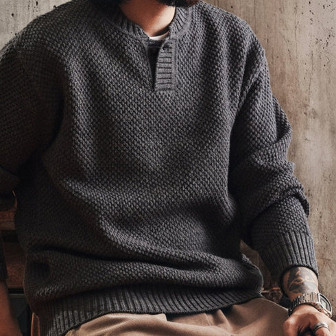Waffle Texture Henley Neck Knit P1912