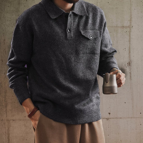 Work Taste Polo Collar Long Knit P1917