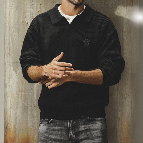 Classic Design Cotton Polo Knit Sweater P1656