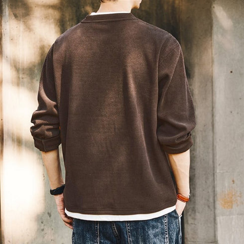 Fake Two-piece Waffle Long T-shirt P1665