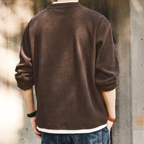【OUTLET/即納】フェイクツーピースワッフル長袖Tシャツ P1665