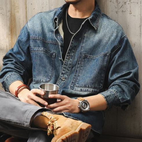 Line Panel Accent Denim Long Shirt P1671