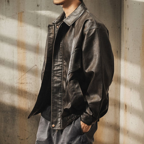【OUTLET/即納】レザータッチワークジャケット P1842