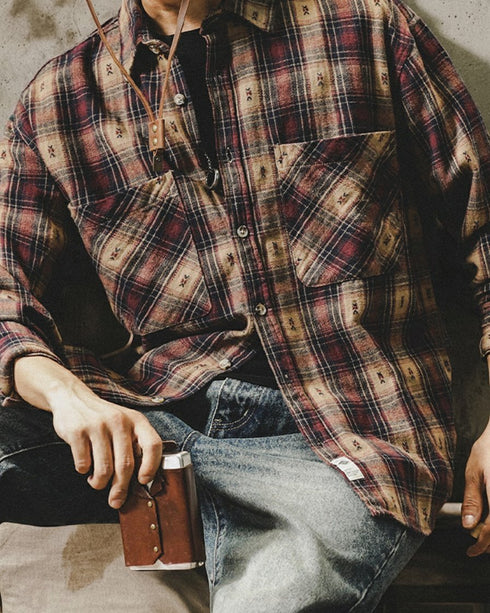 【OUTLET/即納】ヴィンテージパターンチェック長袖シャツ P1594