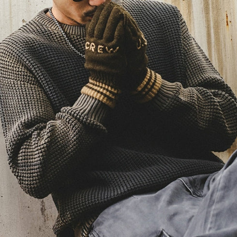 Waffle Texture Crew Neck Knit Sweater P1648