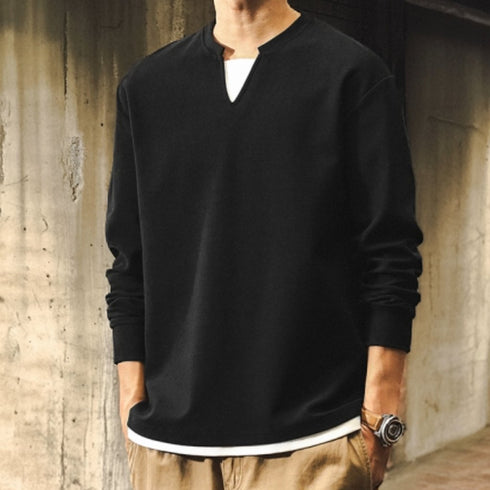 Clean Silhouette Slit Neck Long Sleeve P1362