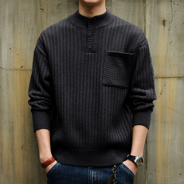 【OUTLET/即納】クラシックリブヘンリーネックセーター P1779