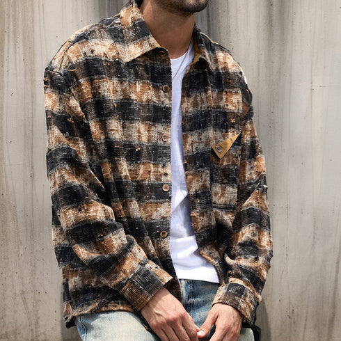 Grunge Check Pocket Long Sleeve Shirt P1956