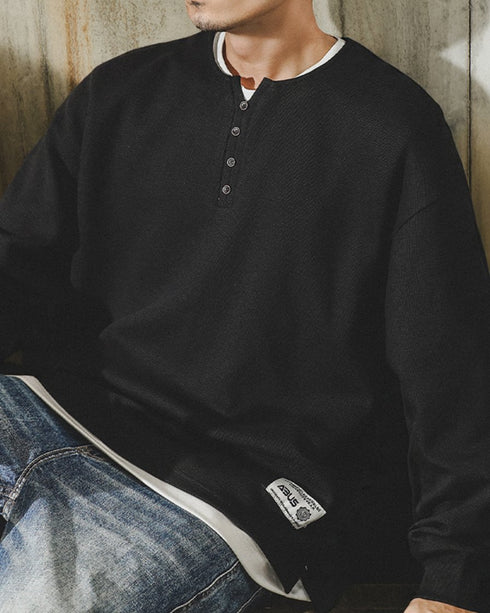 Work Taste Button Detail Long Sleeve Cutsew P1573