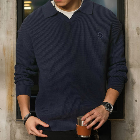 Classic Design Cotton Polo Knit Sweater P1656