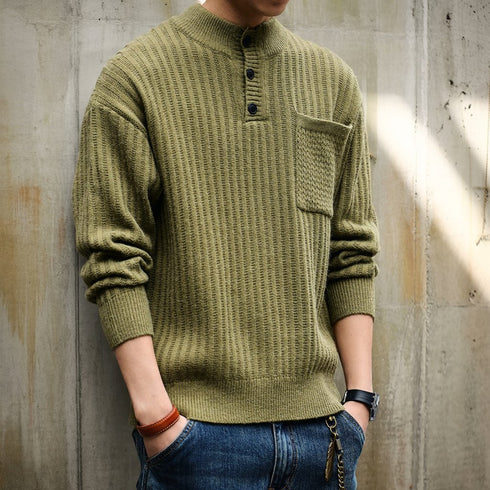 Classic Rib Henley Neck Sweater P1779