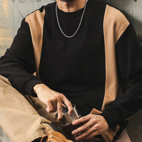 Line Contrast Minimal Waffle Long Tee P1666