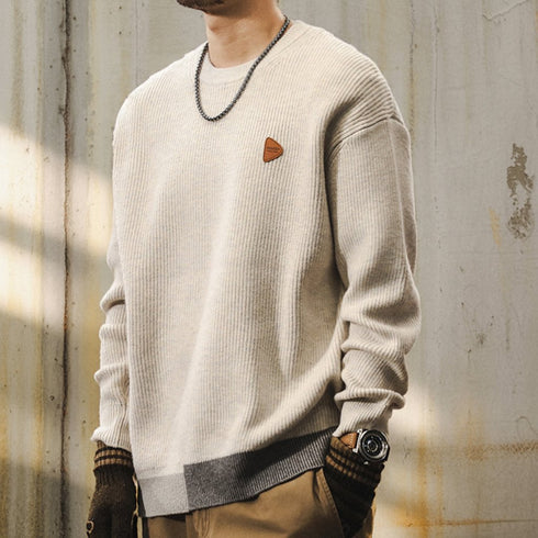 Rib Texture Crew Neck Knit Sweater P1649