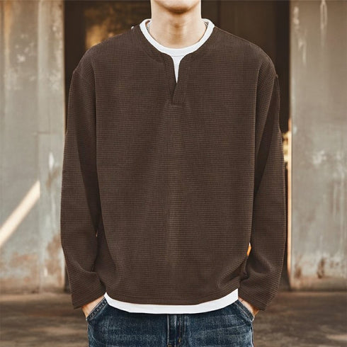 【OUTLET/即納】フェイクツーピースワッフル長袖Tシャツ P1665