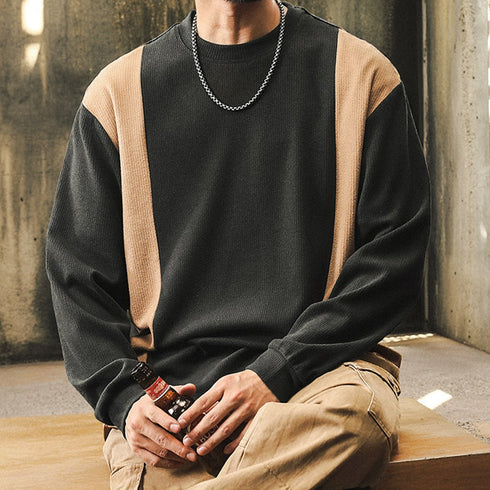 Line Contrast Minimal Waffle Long Tee P1666