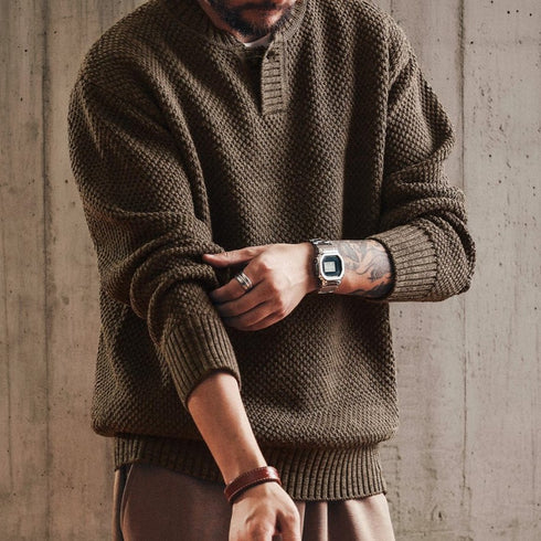 Waffle Texture Henley Neck Knit P1912