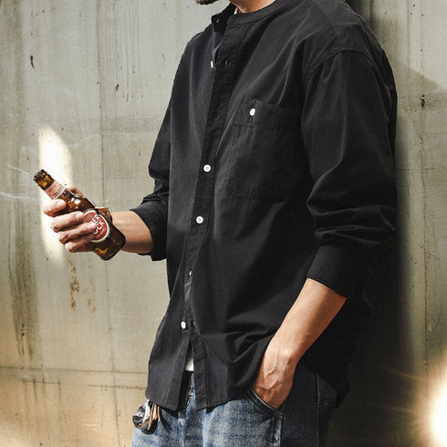 Natural Band Collar Basic Shirt P1822