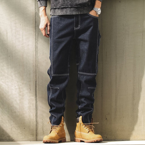 Contrast Stitch Work Denim Pants P1942