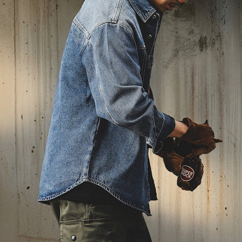 Two Tone Denim Contrast Design Long Sleeve Shirt P1670