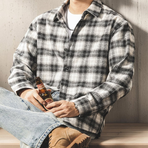 レトロチェックリラックスシャツ P1929