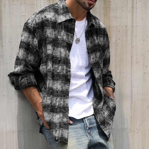 Grunge Check Pocket Long Sleeve Shirt P1956