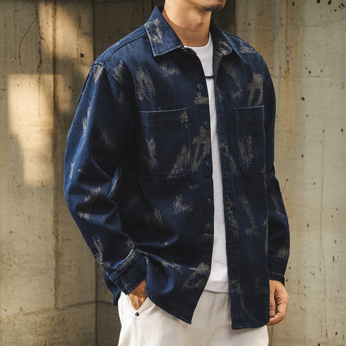 Vintage Brush Pattern Long Sleeve Shirt P1843