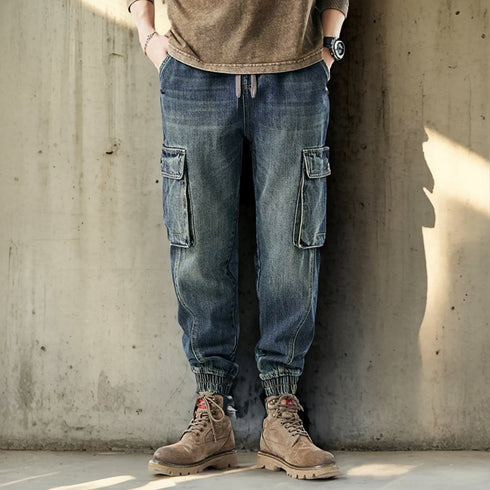 Vintage Wash Cargo Jeans P0411
