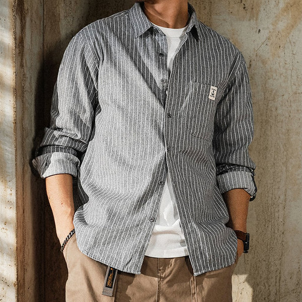 Relaxed Stripe Basic Long Sleeve Shirt P0826