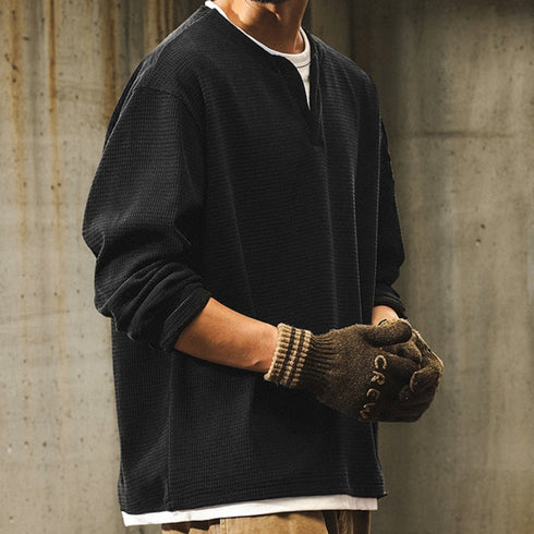 Fake Two-piece Waffle Long T-shirt P1665