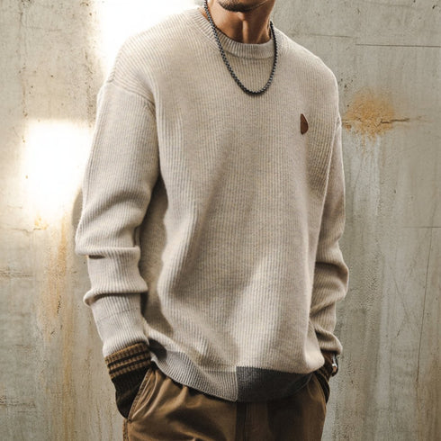 Rib Texture Crew Neck Knit Sweater P1649