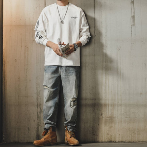 Monotone Style Print Design Long Sleeve T-Shirt P1615