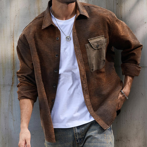 Mixed Fabric Faded Check Work Shirt P1961