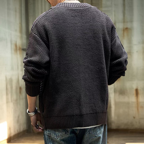【OUTLET/即納】ワッフルニットヘビーVネックカーディガン P0397