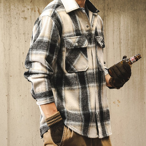 Monotone Block Pattern Long Sleeve Shirt P1675