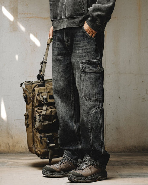 Wide Fit Cargo Denim Jeans P1541