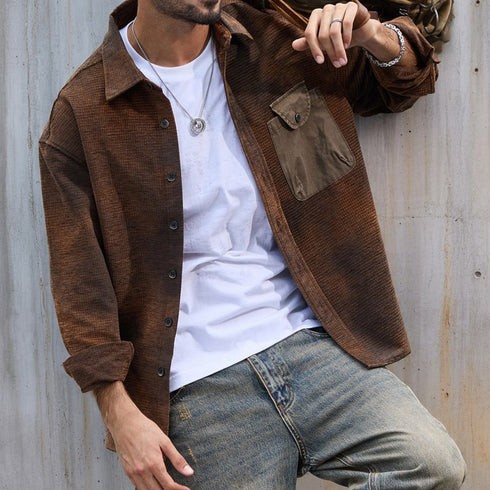 Mixed Fabric Faded Check Work Shirt P1961