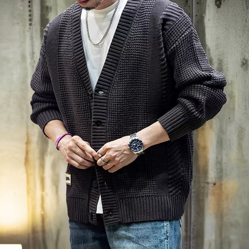 American Heavy V-neck Knit Cardigan P0397