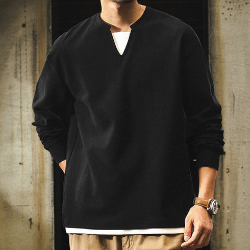 Clean Silhouette Slit Neck Long Sleeve P1362