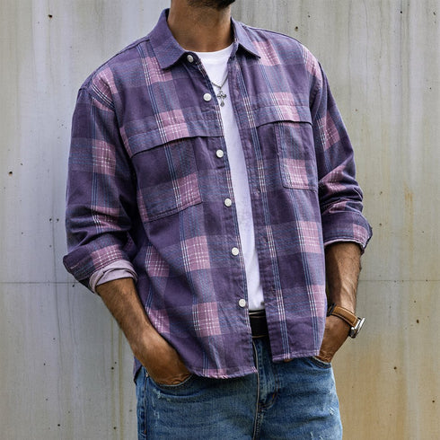 Dusty Purple Check Long Shirt P1964