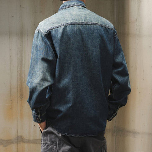 Line Panel Accent Denim Long Shirt P1671