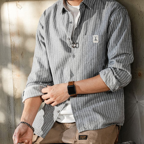 Relaxed Stripe Basic Long Sleeve Shirt P0826