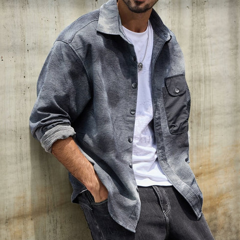 Mixed Fabric Faded Check Work Shirt P1961