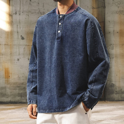 Vintage Denim Henley Neck Shirt P1844