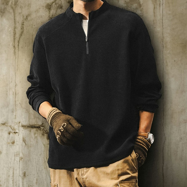 【OUTLET/即納】Classic Silhouette Waffle Zip Long Sleeve Top P1363