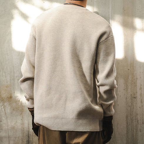 Rib Texture Crew Neck Knit Sweater P1649